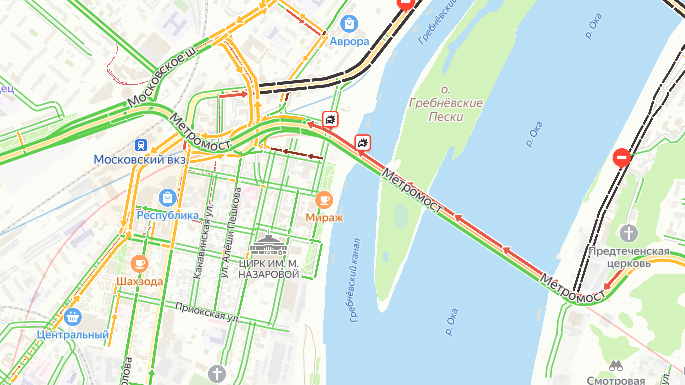 Пробка на метромосту в Нижнем Новгороде